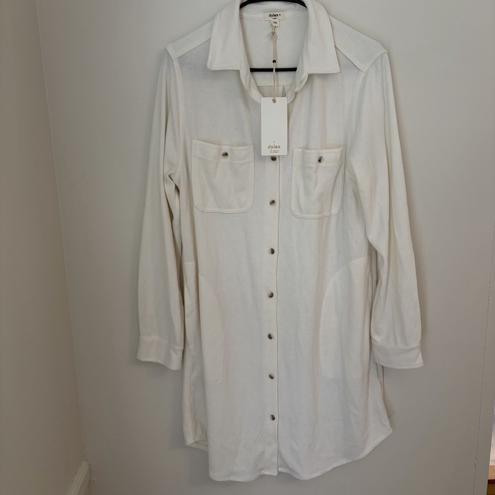 NWT Dylan Pocket Shirt Dress White S Outdoor Fall Vibe Cottage Soft MSRP $140